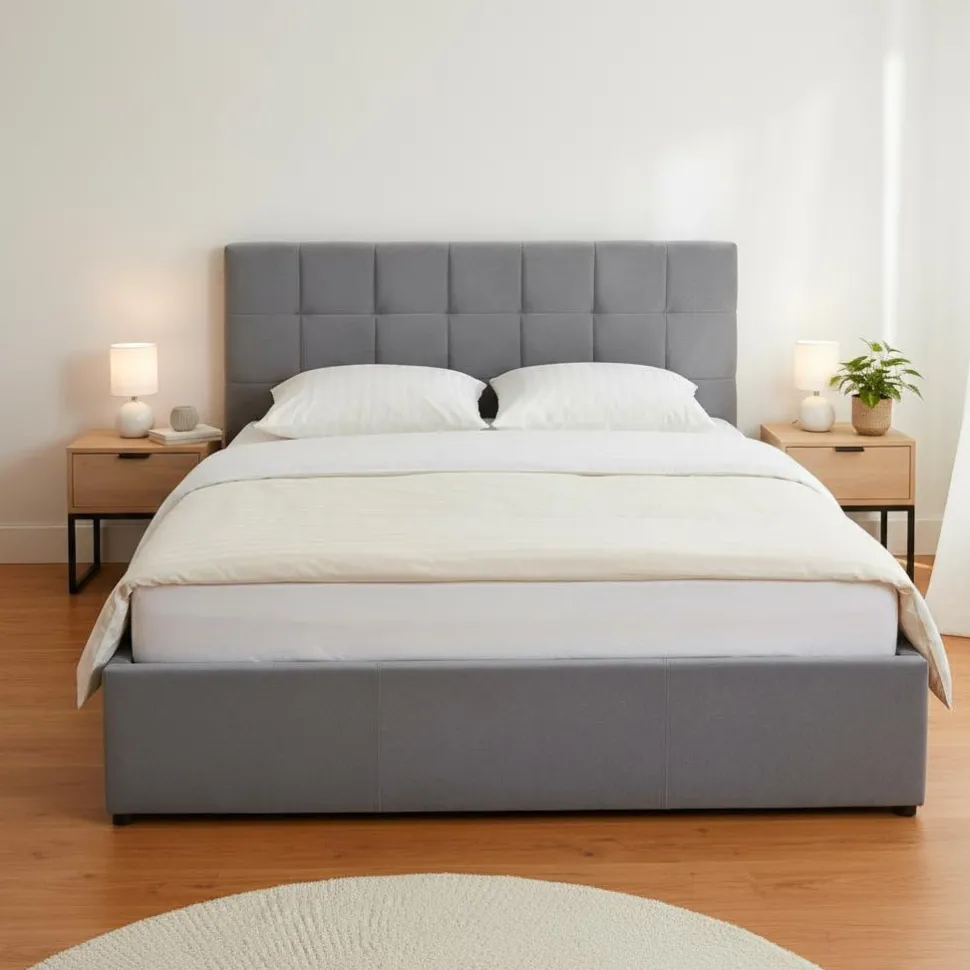 Pack Lit-coffre Luftani + Matelas Bedream 160x200cm Velours Argent