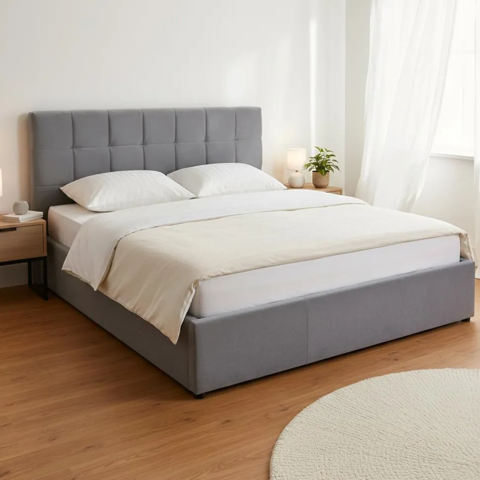 Pack Lit-coffre Luftani + Matelas Bedream 160x200cm Velours Argent