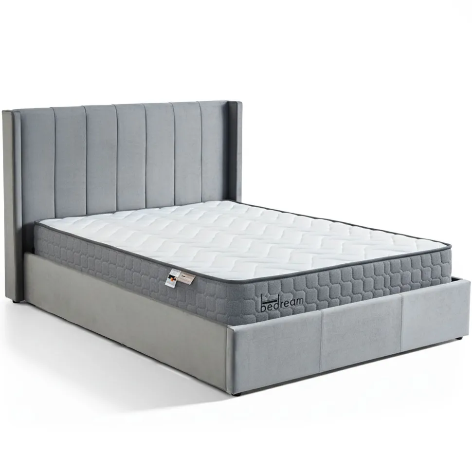 Pack Lit-coffre Magorial + Matelas Bedream 160x200cm Velours Gris