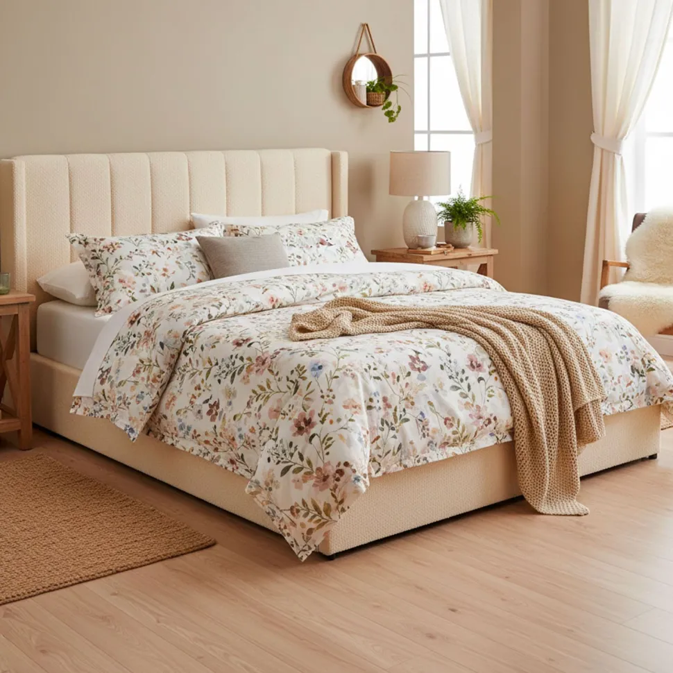 Pack Lit-coffre Magorial + Matelas Bedream 180x200cm Tissu bouclette Crème