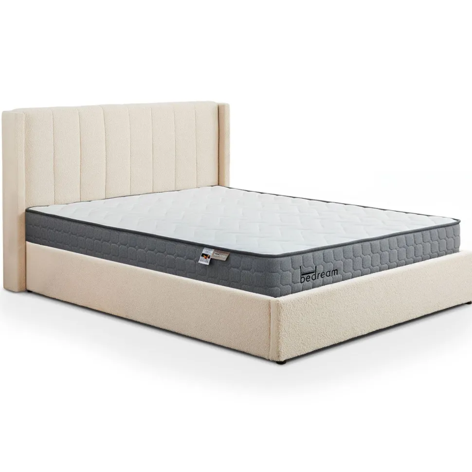 Pack Lit-coffre Magorial + Matelas Bedream 180x200cm Tissu bouclette Crème