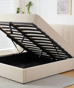 Pack Lit-coffre Magorial + Matelas Bedream 160x200cm Tissu bouclette Crème
