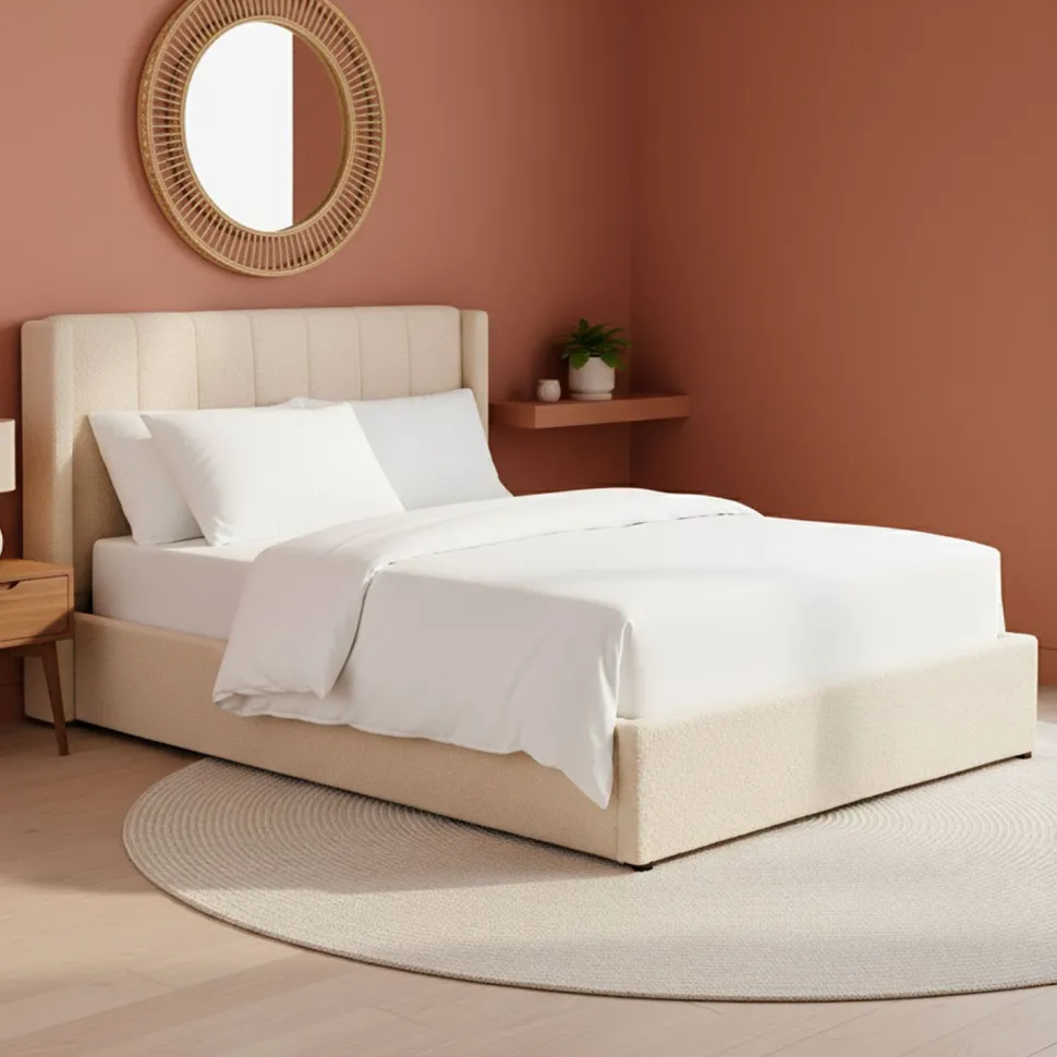 Pack Lit-coffre Magorial + Matelas Bedream 160x200cm Tissu bouclette Crème