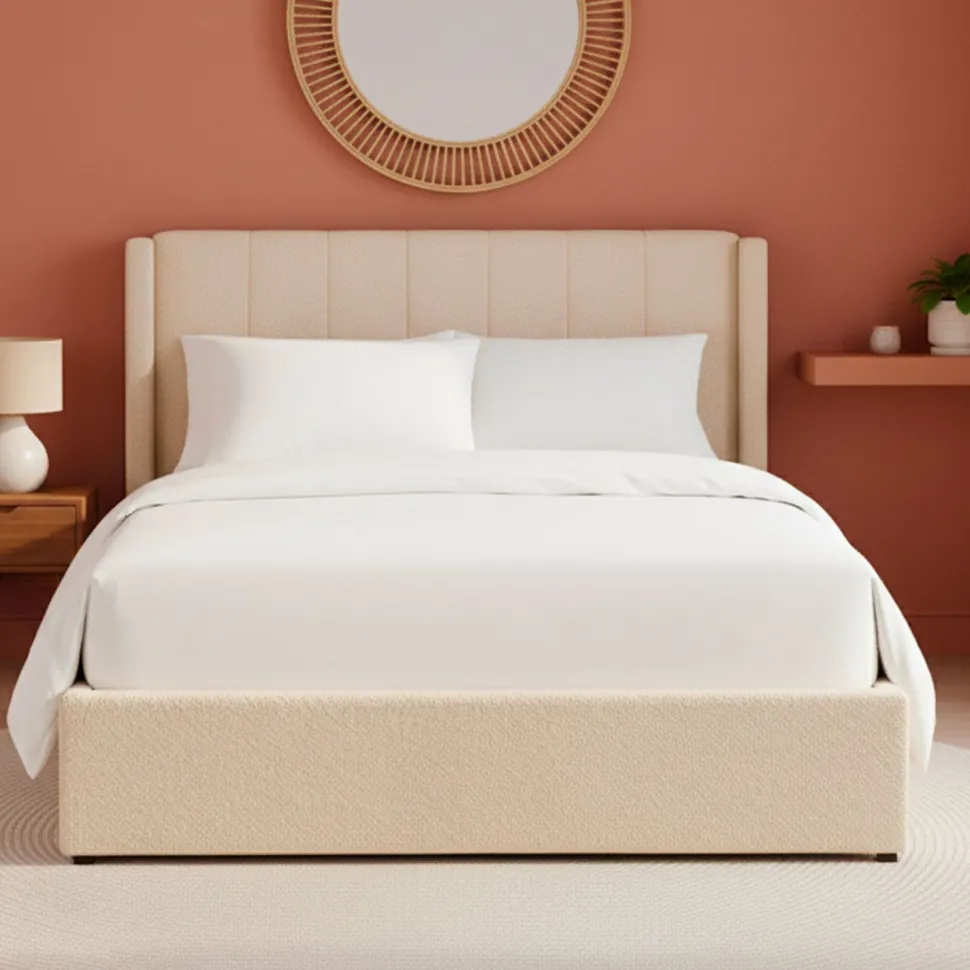 Pack Lit-coffre Magorial + Matelas Bedream 160x200cm Tissu bouclette Crème