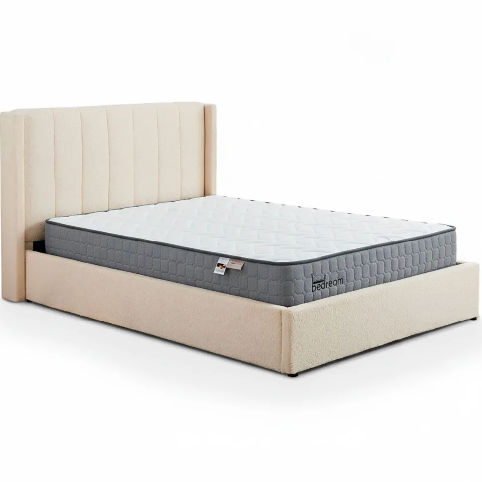 Pack Lit-coffre Magorial + Matelas Bedream 160x200cm Tissu bouclette Crème