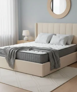 Pack Lit-coffre Magorial + Matelas Bedream 160x200cm Tissu bouclette Crème