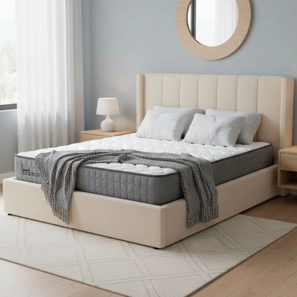 Pack Lit-coffre Magorial + Matelas Bedream 160x200cm Tissu bouclette Crème