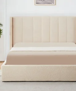 Pack Lit-coffre Magorial + Matelas Bedream 160x200cm Tissu bouclette Crème