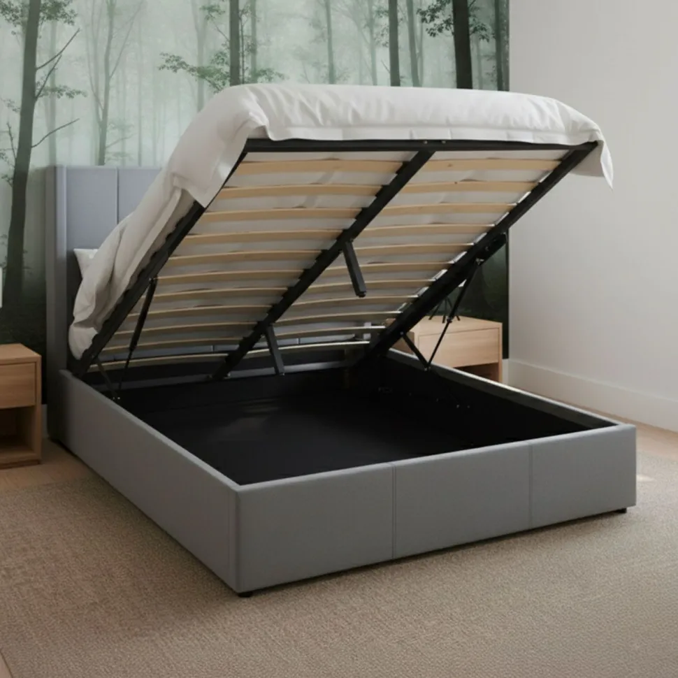 Pack Lit-coffre Magorial + Matelas Bedream 140x190cm Velours Gris
