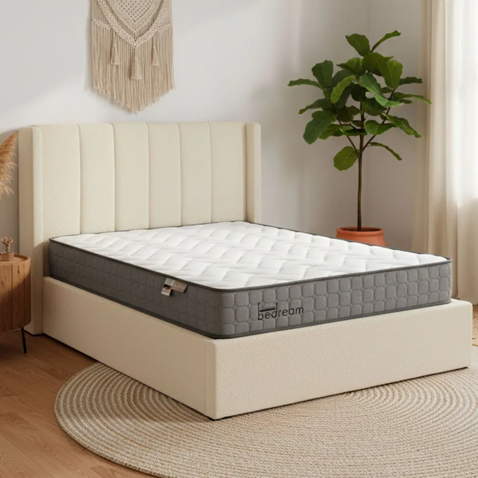 Pack Lit-coffre Magorial + Matelas Bedream 140x190cm Tissu bouclette Crème