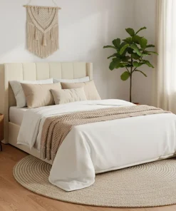 Pack Lit-coffre Magorial + Matelas Bedream 140x190cm Tissu bouclette Crème