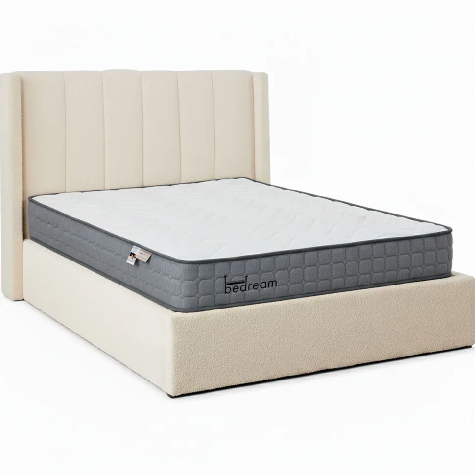 Pack Lit-coffre Magorial + Matelas Bedream 140x190cm Tissu bouclette Crème