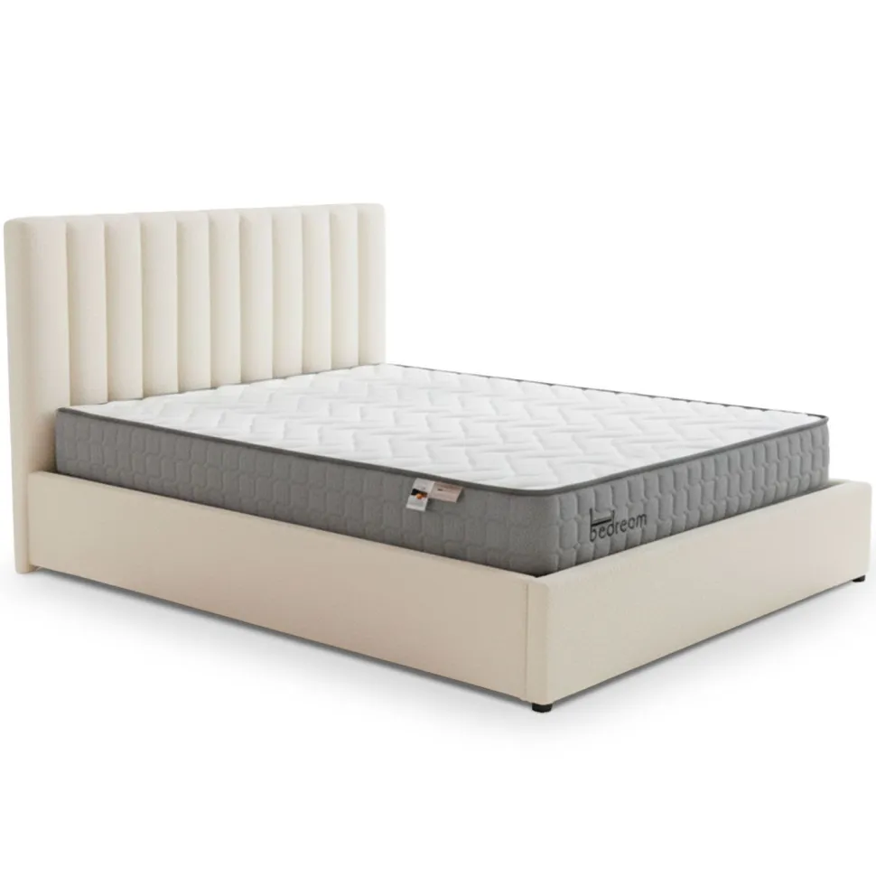 Pack Lit-coffre Songe + Matelas Bedream 140x190cm Tissu bouclette Beige