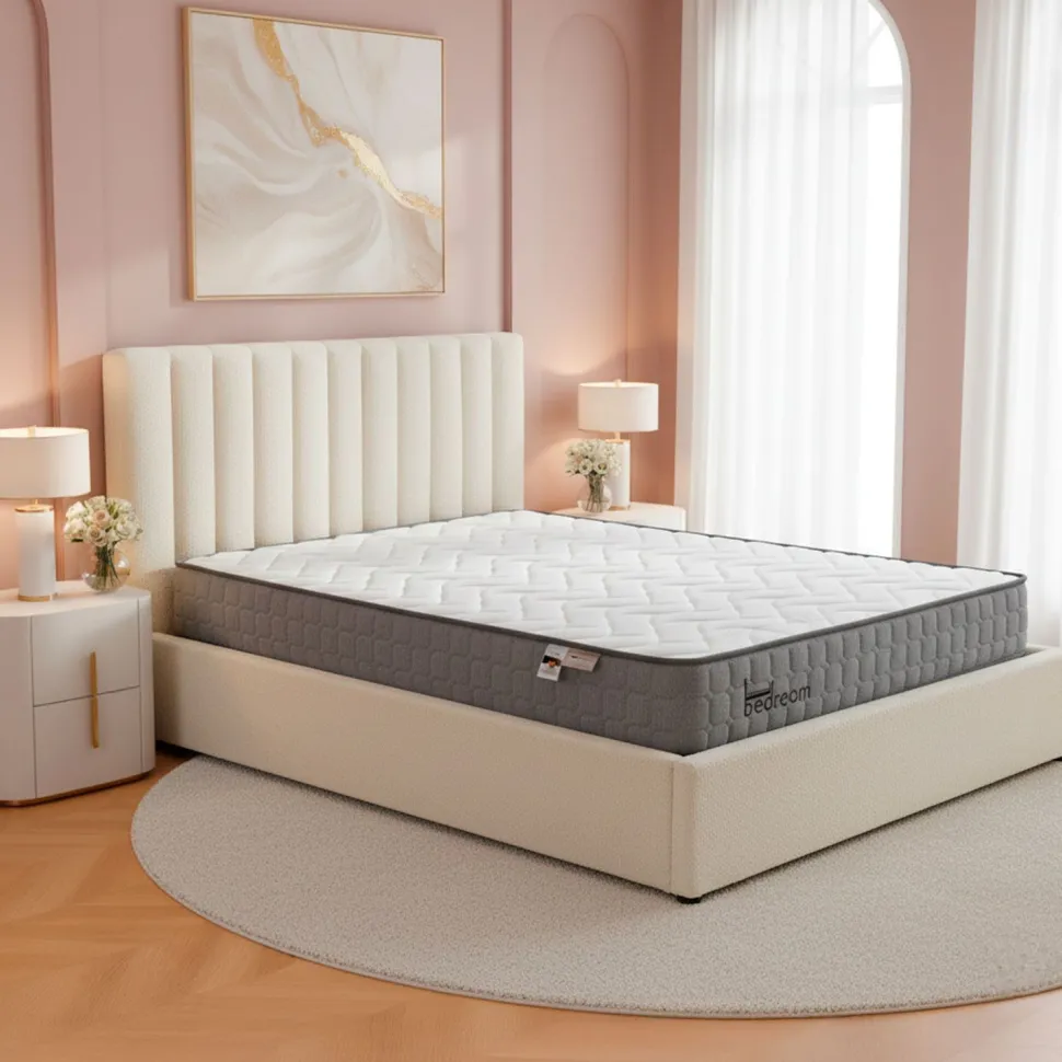 Pack Lit-coffre Songe + Matelas Bedream 140x190cm Tissu bouclette Beige