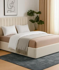 Pack Lit-coffre Songe + Matelas Bedream 180x200cm Tissu bouclette Beige