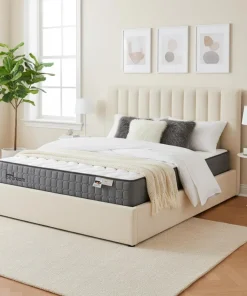 Pack Lit-coffre Songe + Matelas Bedream 180x200cm Tissu bouclette Beige