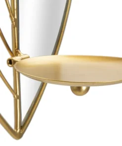 Paire de porte-bougies muraux en métal avec miroir motif feuille