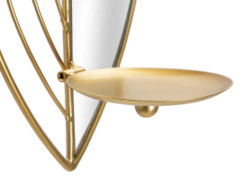 Paire de porte-bougies muraux en métal avec miroir motif feuille