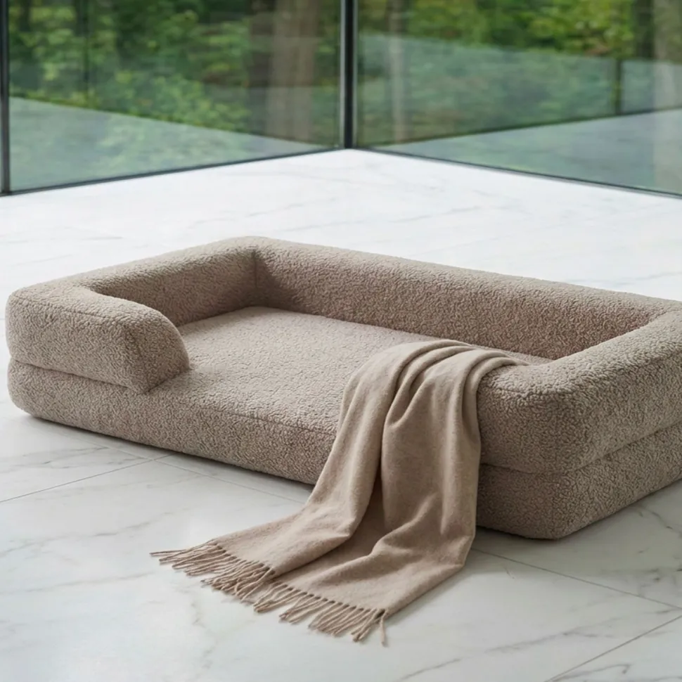 Panier pour chien et chat Chouchon 65x90cm Tissu Bouclette Taupe clair