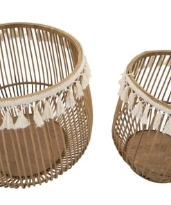 Paniers ronds en rotin marron finition tissu naturel