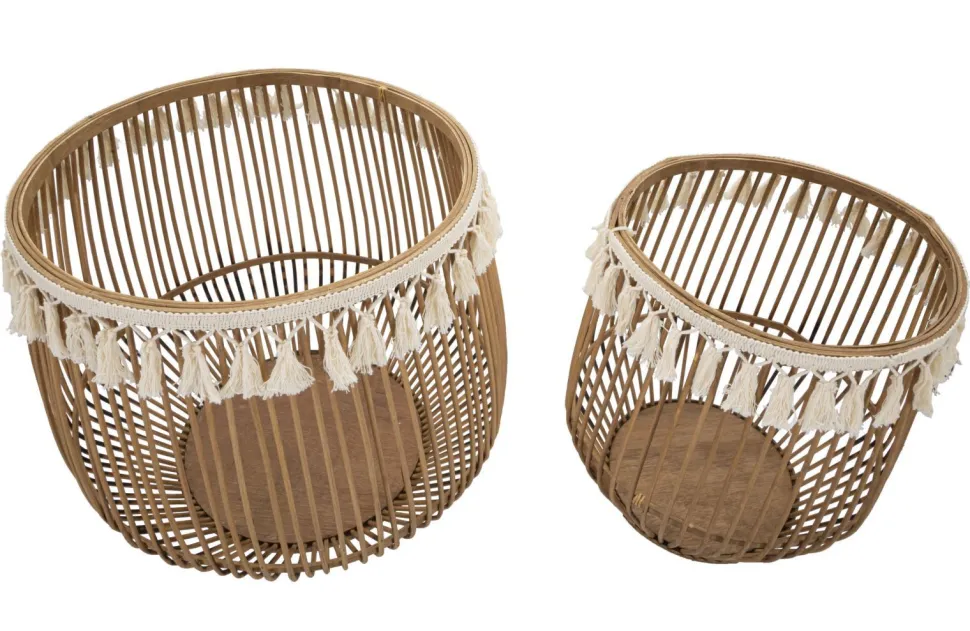 Paniers ronds en rotin marron finition tissu naturel