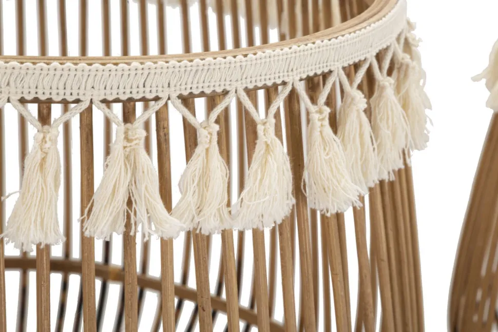 Paniers ronds en rotin marron finition tissu naturel