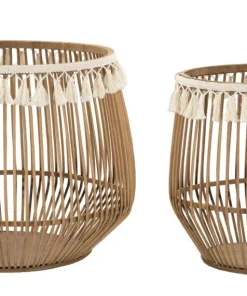 Paniers ronds en rotin marron finition tissu naturel