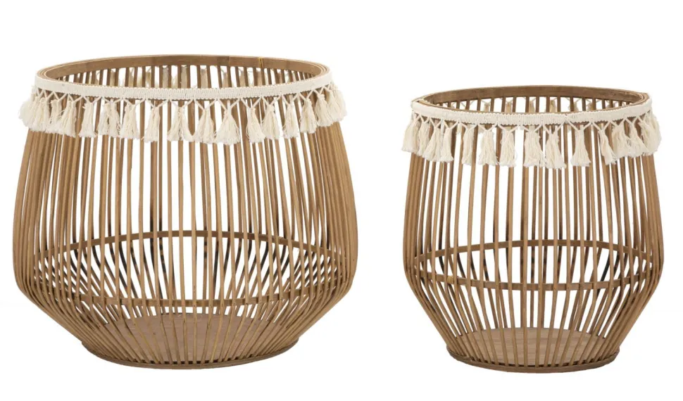Paniers ronds en rotin marron finition tissu naturel