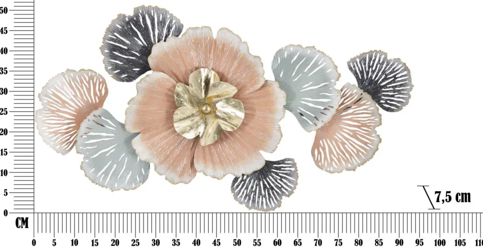 Panneau décoratif 3D fleurs et feuilles Fer Multicolore