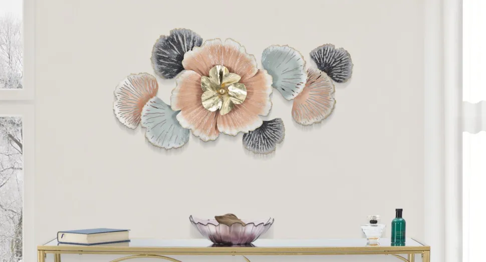 Panneau décoratif 3D fleurs et feuilles Fer Multicolore