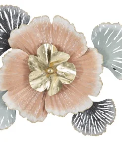 Panneau décoratif 3D fleurs et feuilles Fer Multicolore
