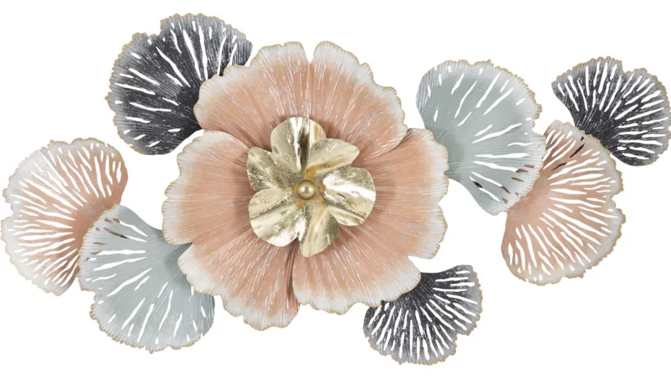 Panneau décoratif 3D fleurs et feuilles Fer Multicolore