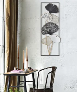 Panneau décoratif en métal motifs géométriques et floraux noir et doré