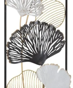 Panneau décoratif en métal motifs géométriques et floraux noir et doré