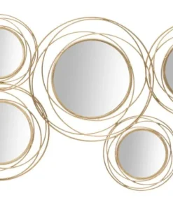 Panneau en métal doré avec cercles et miroirs