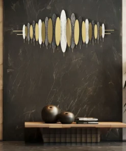 Panneau mural abstrait Oligram Métal doré et détails en marbre
