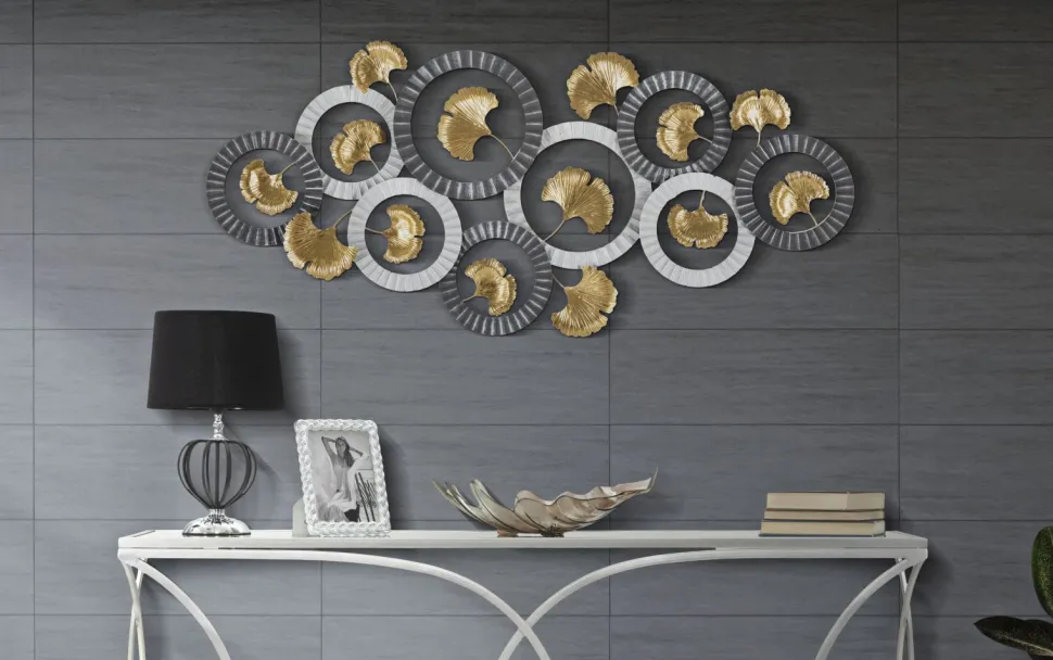 Panneau mural 3D en métal design géométrique et floral multicolore