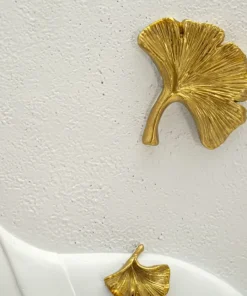 Panneau mural décoratif Bouddha résine 3D blanc et feuilles dorées