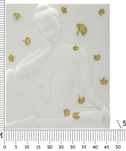 Panneau mural décoratif Bouddha résine 3D blanc et feuilles dorées