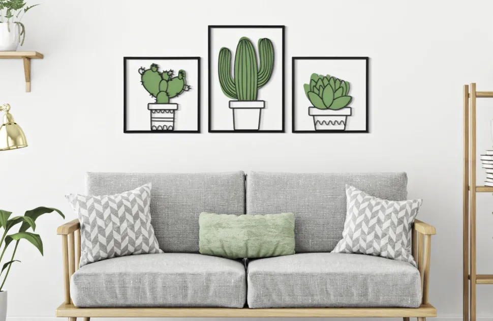 Panneau mural décoratif 3D Cactus métal ensemble 3 pcs