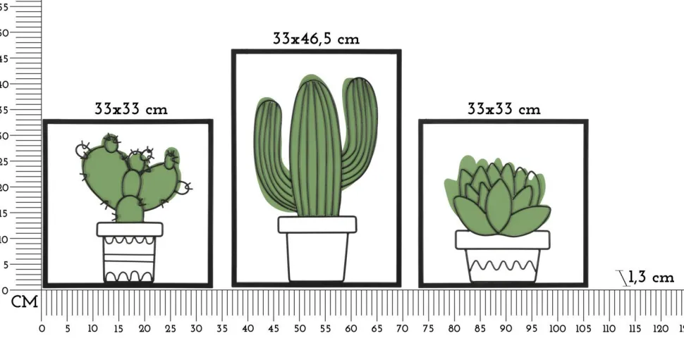 Panneau mural décoratif 3D Cactus métal ensemble 3 pcs
