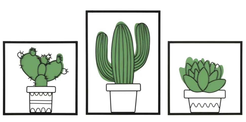 Panneau mural décoratif 3D Cactus métal ensemble 3 pcs