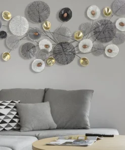 Panneau mural décoratif 3D en métal multicolore formes géométriques et motifs floraux