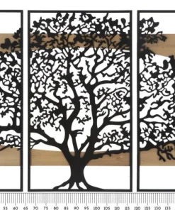 Panneau mural décoratif 3D Arbre métal et bois ensemble de 3 pièces