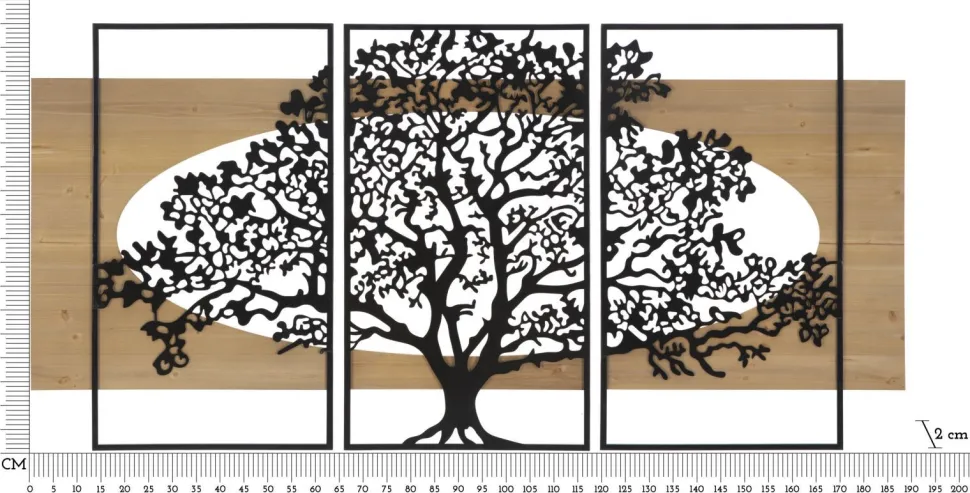 Panneau mural décoratif 3D Arbre métal et bois ensemble de 3 pièces