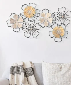 Panneau mural décoratif 3D fleurs métal et M.D.F noir marron