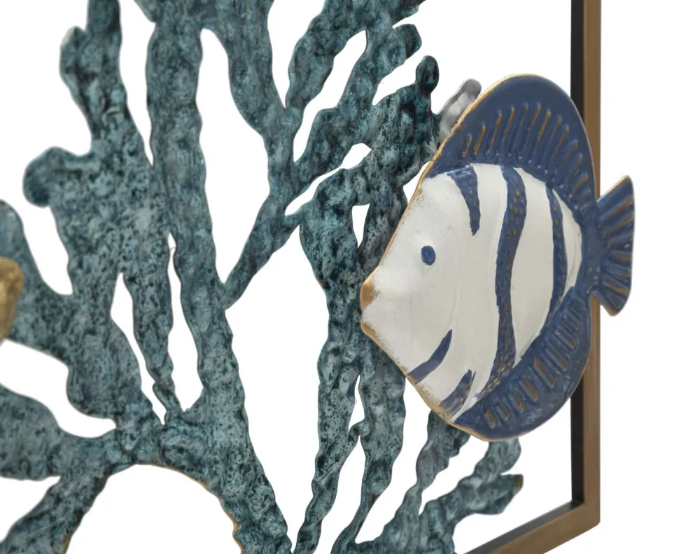 Panneau mural décoratif 3D Poisson Métal cadre doré