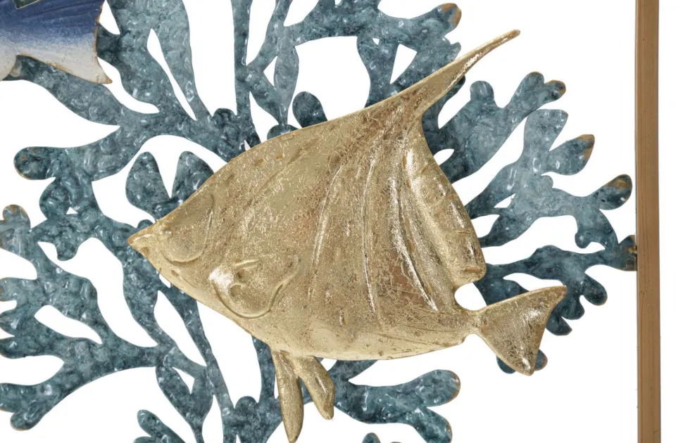 Panneau mural décoratif 3D Poisson Métal cadre doré