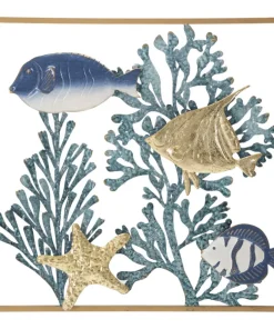 Panneau mural décoratif 3D Poisson Métal cadre doré