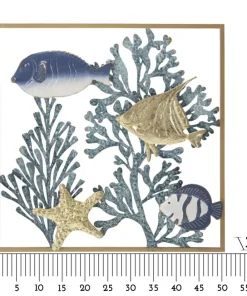 Panneau mural décoratif 3D Poisson Métal cadre doré